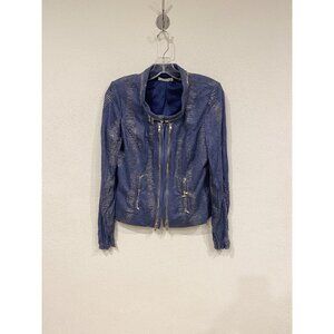 Alberto Makali Jacket Womens Medium Blue Metallic Moto Zipper Front Modern Chic